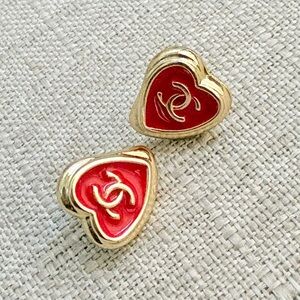 CHANEL Red and Gold Heart Earrings